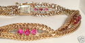 Vintage Wheat Design 14K Solid Gold Ruby Bracelet,