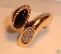 Vintage 14K Yellow Gold Black Onyx & Diamond Ring 