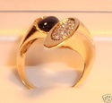 Vintage 14K Yellow Gold Black Onyx & Diamond Ring 