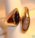 Vintage 14K Yellow Gold Black Onyx & Diamond Ring 