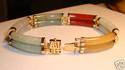 Vintage 14K Solid Gold Multi-Colored Jade Bracelet