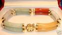 Vintage 14K Solid Gold Multi-Colored Jade Bracelet