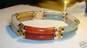 Vintage 14K Solid Gold Multi-Colored Jade Bracelet