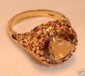 Vintage 14K Gold Smoky Quartz Filigree Ring (9) 