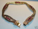 Vintage Wheat Design 14K Solid Gold Ruby Bracelet,