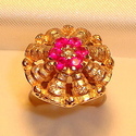 Vintage 10K Yellow Gold Ruby & Diamond Ring (6¾) 