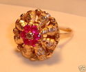 Vintage 10K Yellow Gold Ruby & Diamond Ring (6¾) 