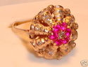 Vintage 10K Yellow Gold Ruby & Diamond Ring (6¾) 