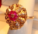 Vintage 10K Yellow Gold Ruby & Diamond Ring (6¾) 