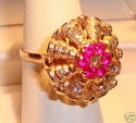 Vintage 10K Yellow Gold Ruby & Diamond Ring (6¾) 