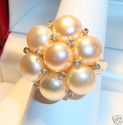 585 14K Gold Button Pearl & Bezel Set Diamond Ring