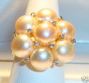 585 14K Gold Button Pearl & Bezel Set Diamond Ring