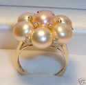 585 14K Gold Button Pearl & Bezel Set Diamond Ring