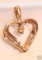 Vintage 10K Yellow Gold Diamond Heart Pendant   