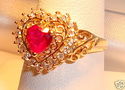 Vintage 10K Gold Ruby & Cubic Zirconia Heart Ring 