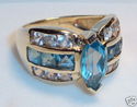 Vintage 14K Yellow Gold Blue & Clear Topaz Ring (6