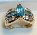 Vintage 14K Yellow Gold Blue & Clear Topaz Ring (6