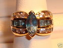 Vintage 14K Yellow Gold Blue & Clear Topaz Ring (6