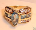 Vintage 14K Yellow Gold Blue & Clear Topaz Ring (6