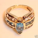 Vintage 14K Yellow Gold Blue & Clear Topaz Ring (6