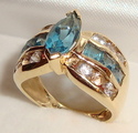 Vintage 14K Yellow Gold Blue & Clear Topaz Ring (6