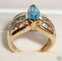 Vintage 14K Yellow Gold Blue & Clear Topaz Ring (6