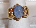 Vintage 18K Gold Blue Star Sapphire & Diamond Ring