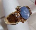 Vintage 18K Gold Blue Star Sapphire & Diamond Ring