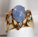 Vintage 18K Gold Blue Star Sapphire & Diamond Ring