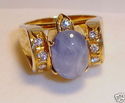 Vintage 18K Gold Blue Star Sapphire & Diamond Ring