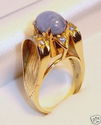 Vintage 18K Gold Blue Star Sapphire & Diamond Ring