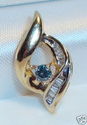 Vintage 14K Gold Blue & White Clear Diamond Pendan