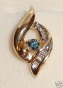 Vintage 14K Gold Blue & White Clear Diamond Pendan