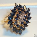 Vintage 14K Gold Blue Sapphire & Diamond Ring (6¾