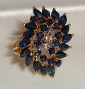 Vintage 14K Gold Blue Sapphire & Diamond Ring (6¾