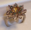 Vintage 14K White Gold Citrine & Emerald Ring (6) 