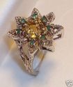 Vintage 14K White Gold Citrine & Emerald Ring (6) 