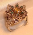 Vintage 14K White Gold Citrine & Emerald Ring (6) 