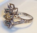 Vintage 14K White Gold Citrine & Emerald Ring (6) 