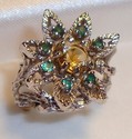 Vintage 14K White Gold Citrine & Emerald Ring (6) 