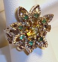 Vintage 14K White Gold Citrine & Emerald Ring (6) 