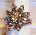 Vintage 14K White Gold Citrine & Emerald Ring (6) 