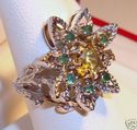 Vintage 14K White Gold Citrine & Emerald Ring (6) 