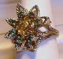 Vintage 14K White Gold Citrine & Emerald Ring (6) 