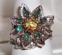 Vintage 14K White Gold Citrine & Emerald Ring (6) 