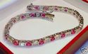 Vintage 925 Sterling Silver Ruby & CZ Tennis Brace