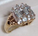 Vintage 10K Yellow Gold Aquamarine & Diamond Ring 