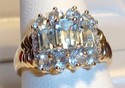 Vintage 10K Yellow Gold Aquamarine & Diamond Ring 