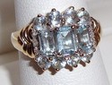 Vintage 10K Yellow Gold Aquamarine & Diamond Ring 