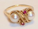 Vintage JTC 967 14K Yellow Gold Pearl & Ruby Ring 